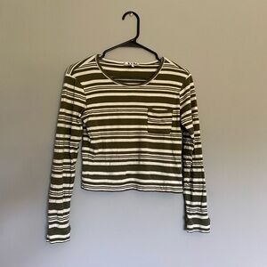 Striped Olive Green Long Sleeve Top